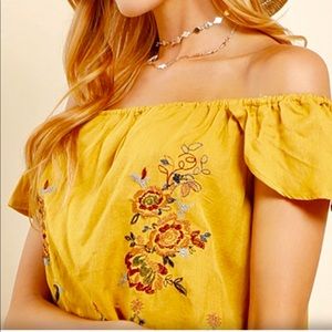 Papaya Floral Embroidered off the Shoulder Top
